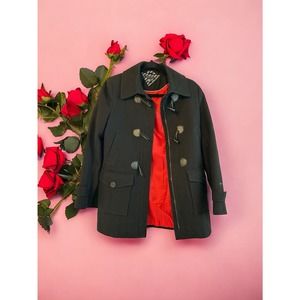 Tommy Hilfiger Black Pea Coat with Pink Lining Size 4 Missing bottom toggle